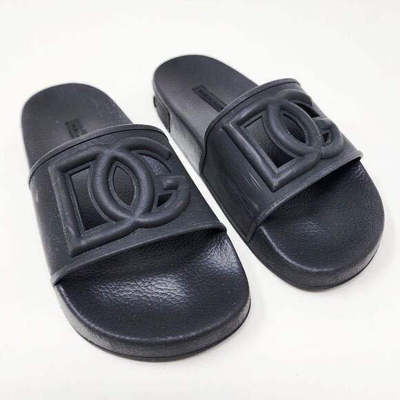 Dolce & Gabbana Black Logo-Embossed Rubber Pool Slides w/ Cushion Sole. EU35/US5 - Picture 1 of 10